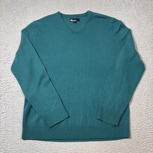 NEW The Commons Men XL Peacock Green 100% Cashmere V Neck Sweater Knit
